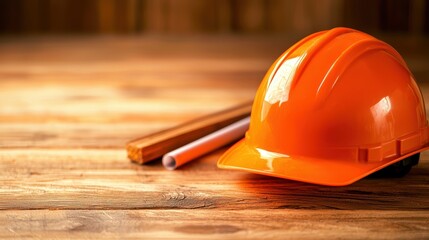 hardhat Industrial Setting A hardhat placed on a workbench next to blueprints and tools, symbolizing planning and execution in an industrial project.