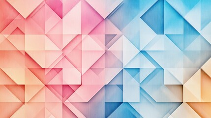 Fototapeta premium Geometric pattern featuring a blend of pink and blue hues, creating a modern and abstract design with triangular shapes.