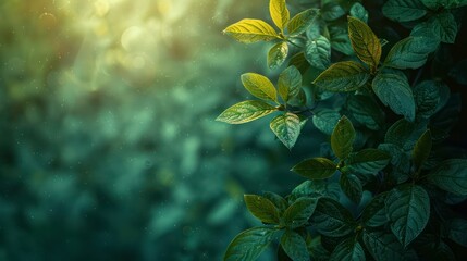 Fresh Green Leaves on Textured Gradient Background - Nature Inspired Abstract