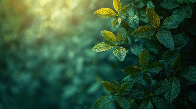 Fresh Green Leaves on Textured Gradient Background - Nature Inspired Abstract