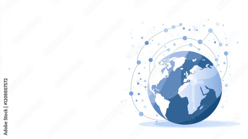 Poster globe with connectivity icon rotating globe with network icons positioned at major cities, data stre