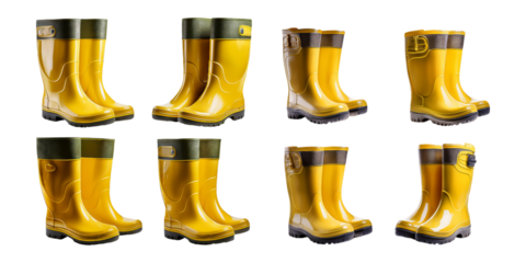 Collection of Yellow Rubber Boots with Green Trim