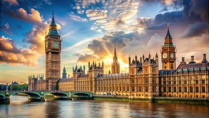 Fototapeta premium Iconic image of Big Ben in London, England , London, travel, destination, landmark, clock, tower, architecture, British