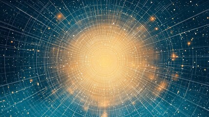 Fototapeta premium Vibrant explosion of light surrounded by particles, symbolizing energy, creativity, or cosmic phenomena in a digital style.