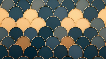 Obraz premium Textured pattern featuring overlapping semicircles in shades of blue, green, and gold, creating a modern and elegant design.