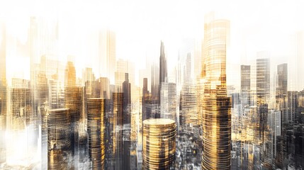 Obraz premium Golden Stacks Rise Among Cityscapes A Modern Metropolis