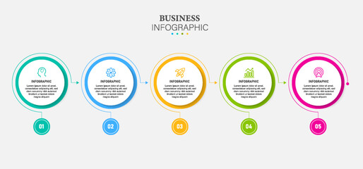 circle infographic icons element with 5 options, steps, number vector template design