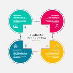 infographic circle template with 4 steps. Business growth concept. Can be used for web design, timeline, diagram, chart, graph, business presentation.