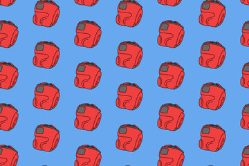 boxing headgear protection colorful pattern on blue background. doodle boxing helmet object symbol seamless pattern background. boxing head protection pattern for boxing club decor and merchandise