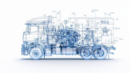 A transparent truck design with intricate internal details displayed in blue outlines against a white background.