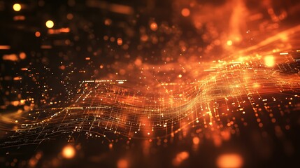 Obraz premium Abstract Orange Digital Wave Network Data