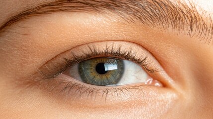 Obraz premium Close-up of a beautiful green eye with long eyelashes