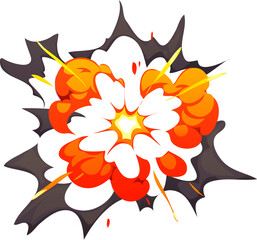 Bomb blast explosion effect of cartoon boom clouds and comic fire with smoke, vector TNT dynamite. Bomb explode with energy burst of fire and smoke cloud of explosive blast for cartoon comic effect