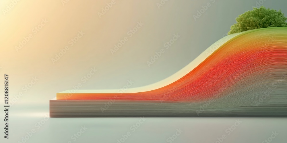 Poster abstract design featuring colorful gradient waves with a green tree on top in serene background sett
