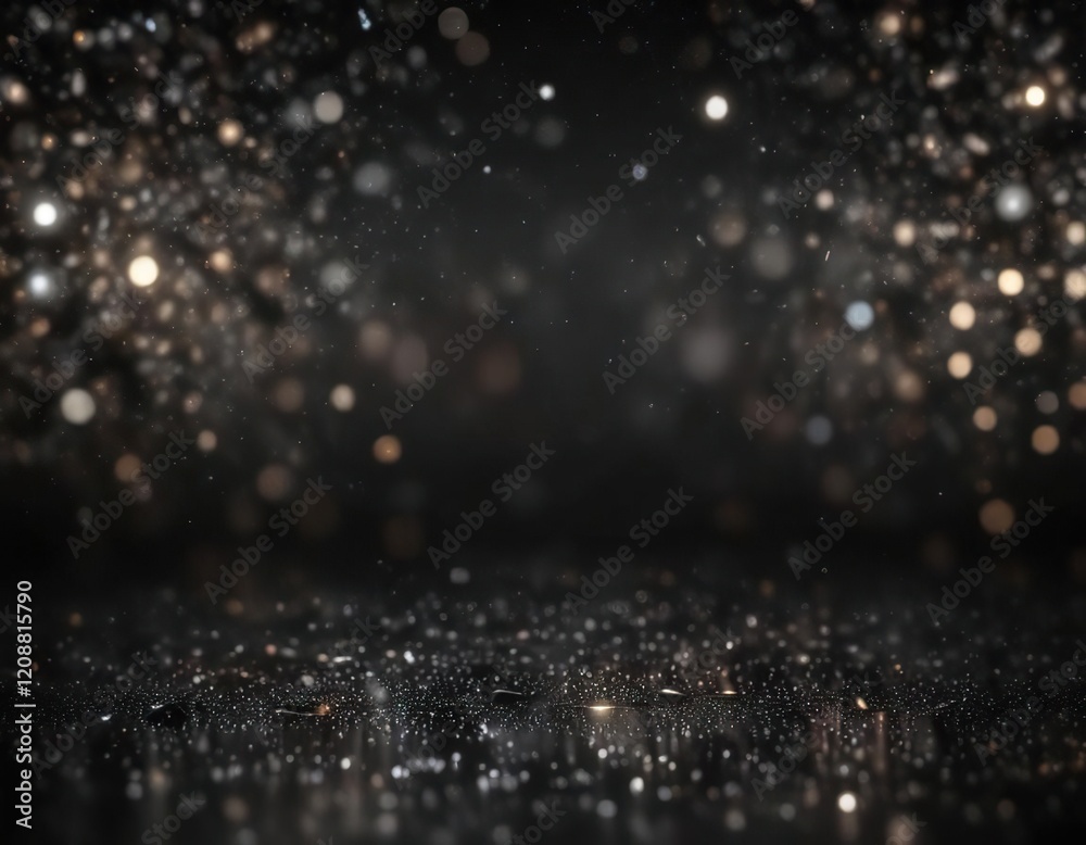 Wall mural glittering black bokeh background with scattered starlight, shimmering, light, cosmic