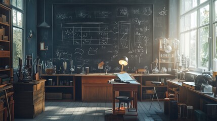 Blackboard with math and science by writing on the blackboard.