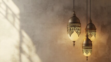 Elegant Ornate Lamps Hanging Against Textured Wall