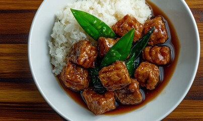 Delicious teriyaki tofu and rice bowl