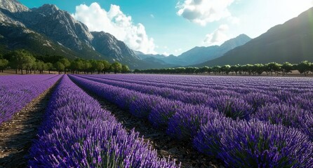 Obraz premium Scenic Lavender Field in the Mountains