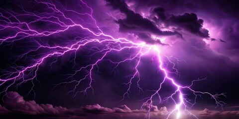 Obraz premium Purple lightning striking through a dark sky background, purple, lightning, storm, dark, dramatic, weather, electric, power