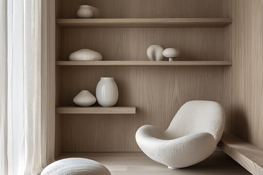Minimalist interior design light wood paneli