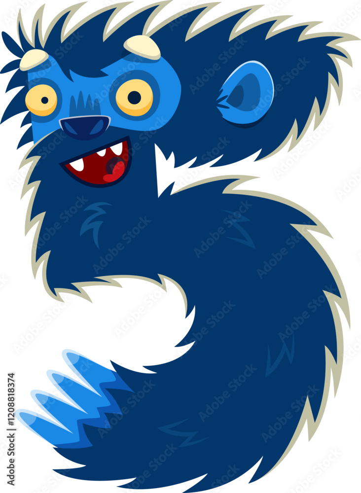 Aufkleber halloween font digit 5 five funny monster character. crazy fantasy beast typeset digit, horror yeti 