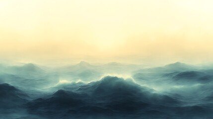 Fototapeta premium Misty Ocean Waves Rolling Under a Pale Sky