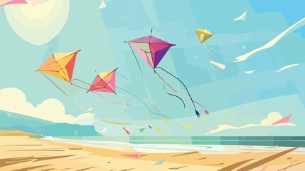 Vibrant Colored Kites Flying Vector Illustration
