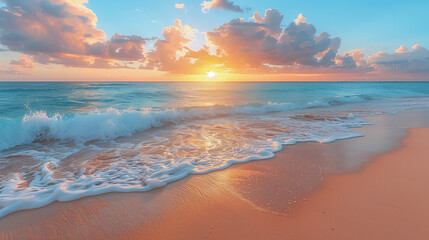 Sunrise Over Serene Beach with Gentle Waves..