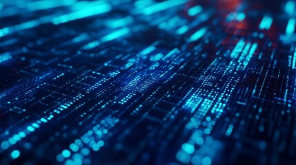 Blue digital binary data on computer screen background