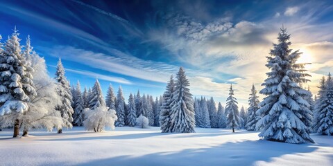 Obraz premium Winter landscape with snow-covered trees, snow, winter, landscape, trees, snowfall, cold, season, frozen, scenic, white, nature