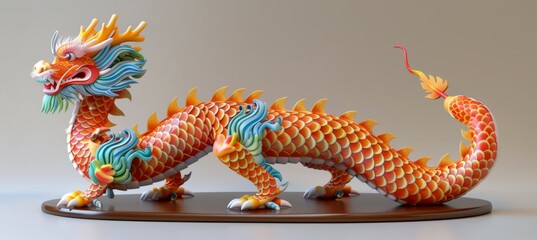Obraz premium Dragon sculpture zodiac. Chinese new year. Traditional culture festival event. Generative AI technology. 