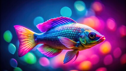 Fototapeta premium Close-up macro shot of a neon fish; vibrant scales, aquatic isolation.