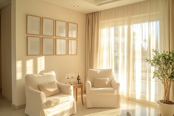 Minimalist living room beige and white color