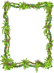 Fototapeta premium Jungle liana frame of tropical ivy or rainforest vine leaves, vector cartoon background. Liana vine or ivy leaf square frame with borders of monstera leaves, tropical creeping tree or jungle bindweed