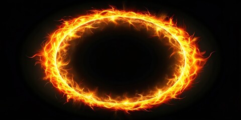 Fototapeta premium Neon glowing fire circle on black background, neon, glowing, fire, circle, round, vibrant, energy, hot, ring, illuminated