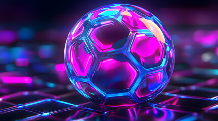 Naklejka premium A hydrogen bomb with a futuristic hexagonal design, glowing energy patterns, set in a sleek high-tech lab environment with no people present 