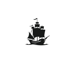 Pirate Ship Silhouette with Sails vector eps