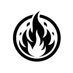 Fiery Circle Emblem: A bold, graphic design featuring a stylized flame engulfed within a circular frame.  Perfect for representing power, passion, or energy.
