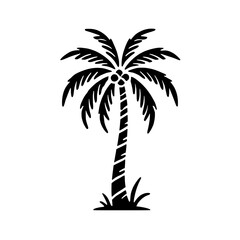 Obraz premium Palm Tree Silhouette: A simple yet evocative silhouette of a palm tree, its iconic shape capturing the essence of tropical paradise. Perfect for adding a touch of island charm to your designs.