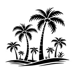 Tropical Palm Grove Silhouette: A stylized silhouette of several coconut palm trees on a beach, creating a minimalist and evocative image of tropical paradise. 