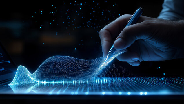 Smart businessman hand close up NFT financial data on mobile laptop futuristic stock chart graphic, Business investor stock exchange market and crypto currency data analytics digital technology