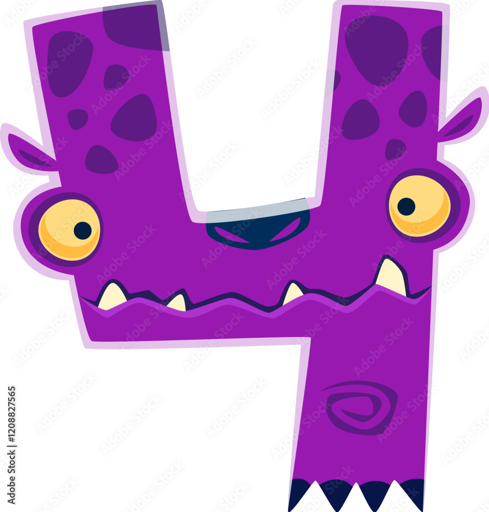 Aufkleber halloween font digit 4 four bizarre monster character. spooky alien monster personage typeset numera