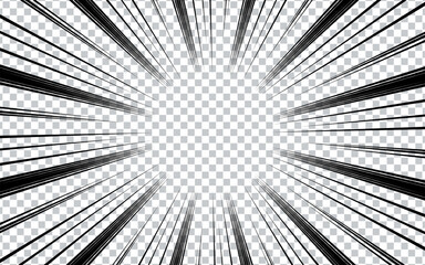 Radial speed lines for comic books on transparent background. Vector illustration.