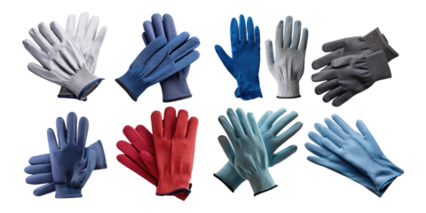 Colorful Collection of Work Gloves on Transparent Background