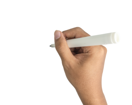 male hands holding black marker with copy space isolated on transparent background