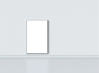 A minimalist grey-toned room with a centered blank frame, creating a calm and neutral atmosphere for design projects.