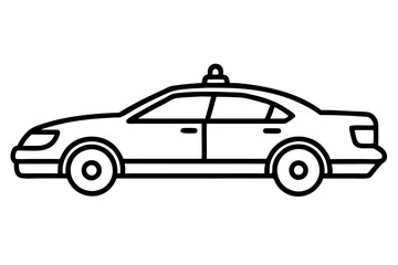 Detailed Line Art of a Police Car – Law Enforcement Vector Illustration