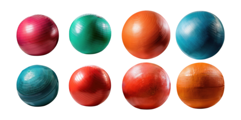 Colorful Exercise Balls on Transparent Background