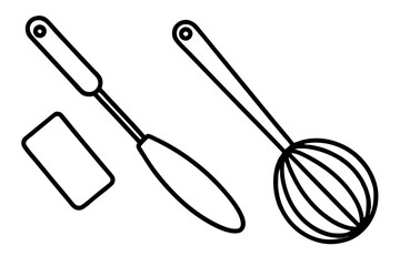 Detailed Line Art of Kitchen Utensils – Cooking Tools Illustration